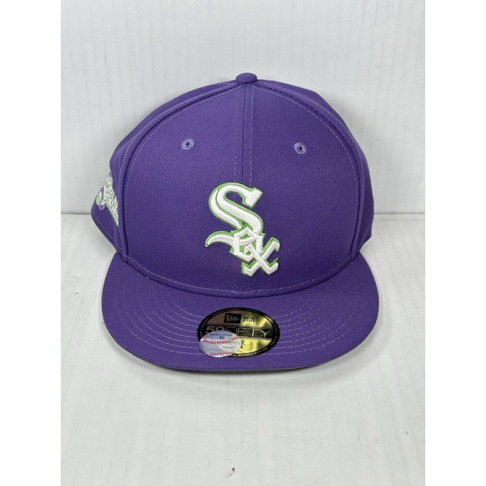 Size 7 3/4 New Era Chicago White Sox 59FIFTY Fitted Hat Purple Lime Side Patch